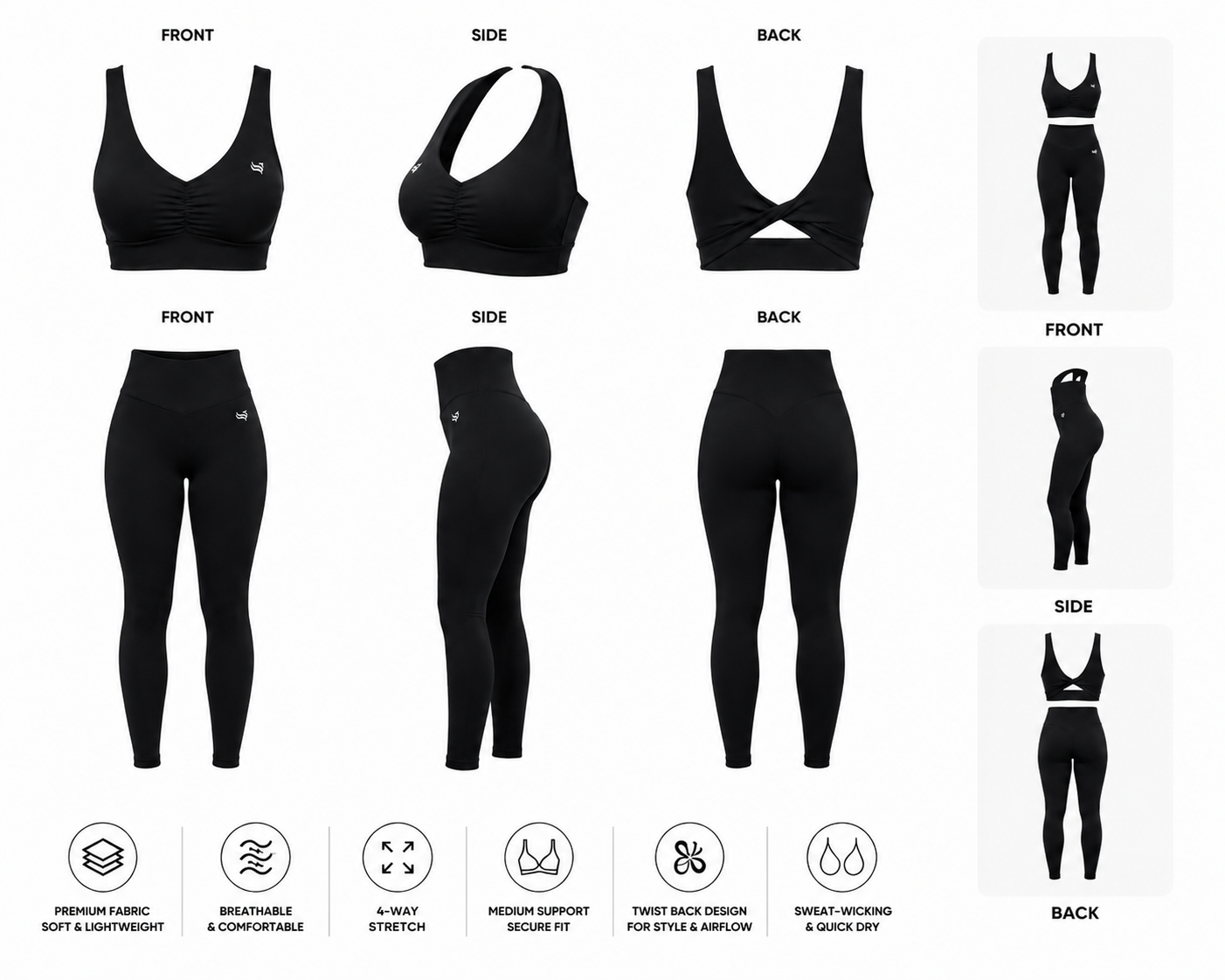 Grove Ruched Legging Set Black